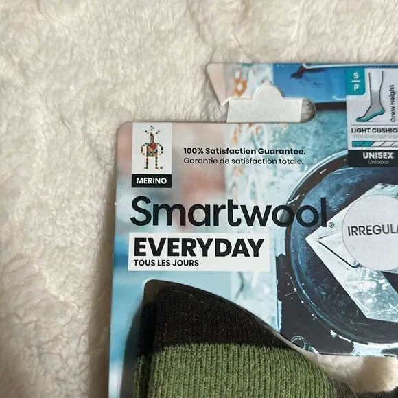 SmartWool S Unisex Camo Army Winter Moss Green Everyday Ribbed Wool Crew Socks - Picture 7 of 9